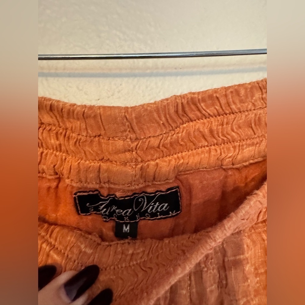 Aurea Vita Stockholm Ankle Pants Gauze Silk Linen Orange Medium EUC - Picture 5 of 8